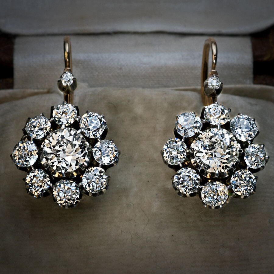Antique Russian 4.28 Ct Diamond Cluster Earrings Ref: 844782 - Antique ...