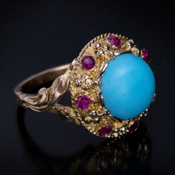 Vintage turquoise, ruby and gold ring