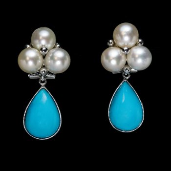 Vintage turquoise and pearl earrings