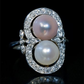 Vintage pearl and diamond engagement ring