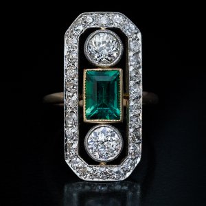 Art Deco antique emerald and diamond engagement ring