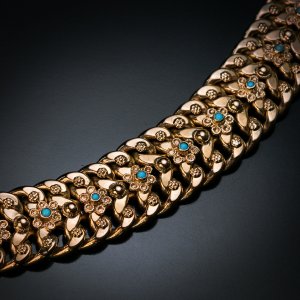 Vintage gold and turquoise floral motif bracelet