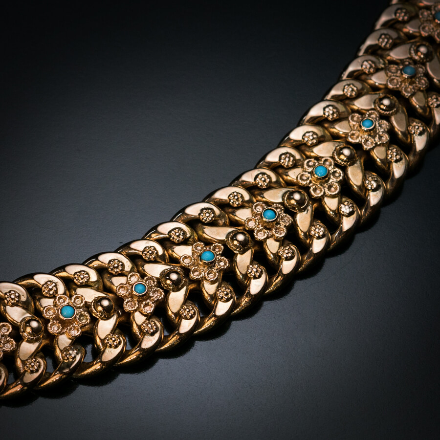 Vintage Turquoise High Karat Gold Link Bracelet Ref: 990684 - Antique