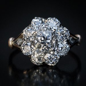 Antique diamond engagement cluster ring