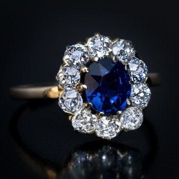 Antique Victorian sapphire and diamond cluster engagement ring