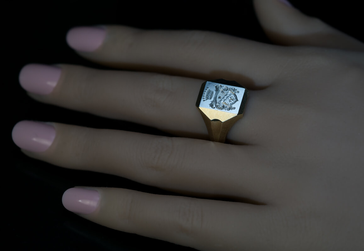 Art Deco Platinum Gold Unisex Signet Ring Ref: 720664 - Antique Jewelry ...