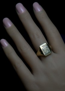 Vintage signet platinum gold ring