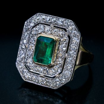 Art Deco emerald diamond ring