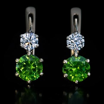 Demantoid earrings - two Russian demantoids 1.25 Ct and 1.35 Ct