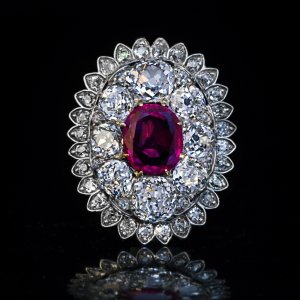 Antique Burma ruby and old mine cut diamond pendant