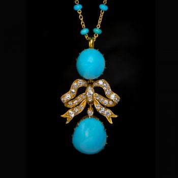 Antique turquoise, diamond, gold necklace