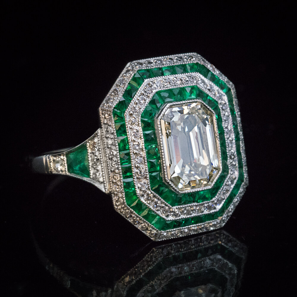 Art Deco Diamond Emerald Platinum Engagement Ring Ref: 884695 - Antique ...