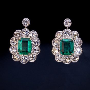 Vintage emerald and diamond cluster earrings