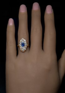 antique Victorian sapphire and old mine cut diamond cluster ring