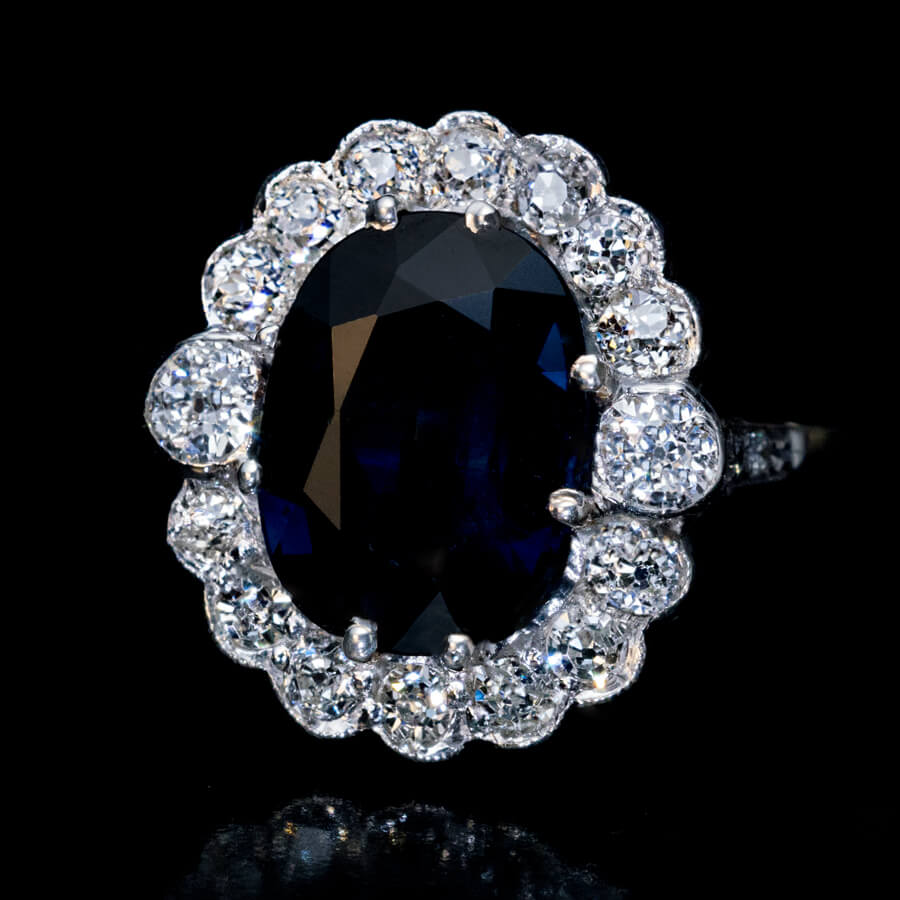 Vintage 4 Ct Sapphire Diamond Gold Engagement Ring Ref: 398454 ...
