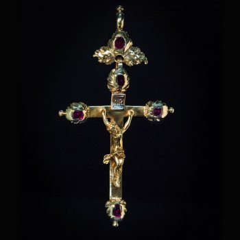 Antique gold and ruby crucifix pendant c. 1700s