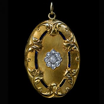 Belle epoque antique gold platinum diamond sapphire necklace locket