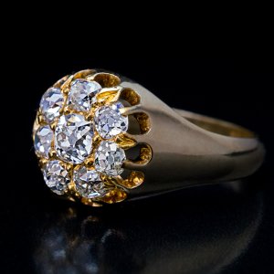 Antique 1800s old mine cut diamond cluster ring