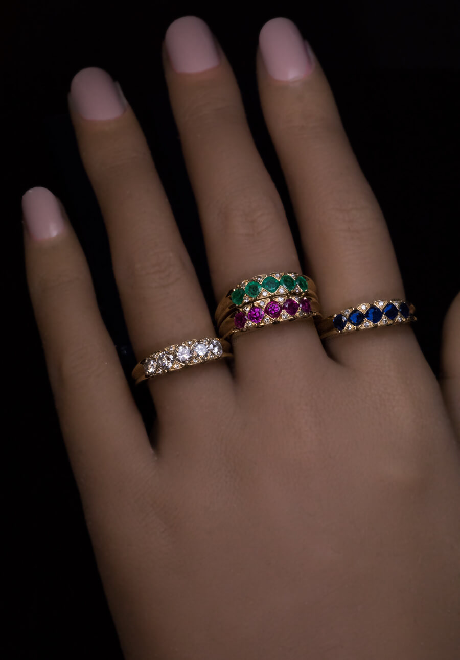 Set of 4 Stackable Gemstone Gold Rings Ref: 278533 - Antique Jewelry