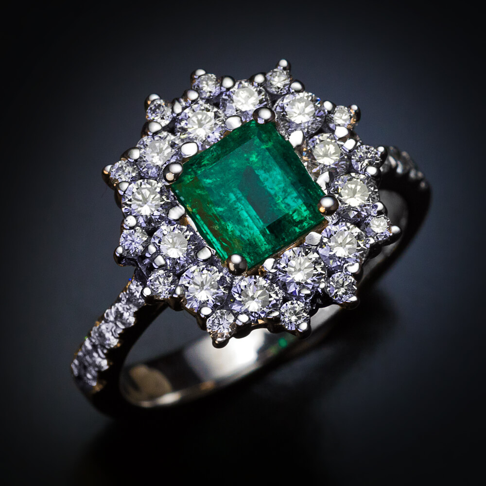 Vintage Emerald Diamond Cluster Engagement Ring Ref: 756490 - Antique ...