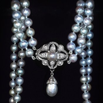 Vintage akoya pearl and diamond necklace