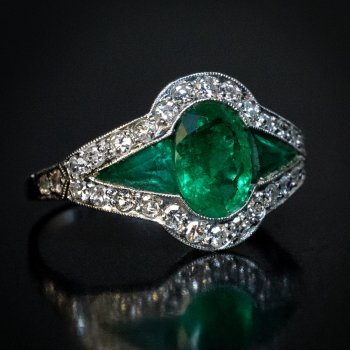 Art Deco emerald and diamond engagement ring crafted in platinum c. 1925