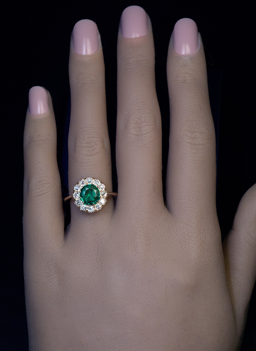 Antique Old Mine Cut Emerald Diamond Ring Ref: 852490 - Antique Jewelry ...