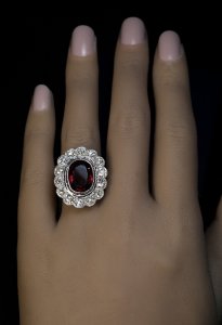 Antique cluster rings - garnet and diamond ring