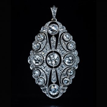 Edwardian jewelry - antique rose cut diamond platinum openwork pendant necklace
