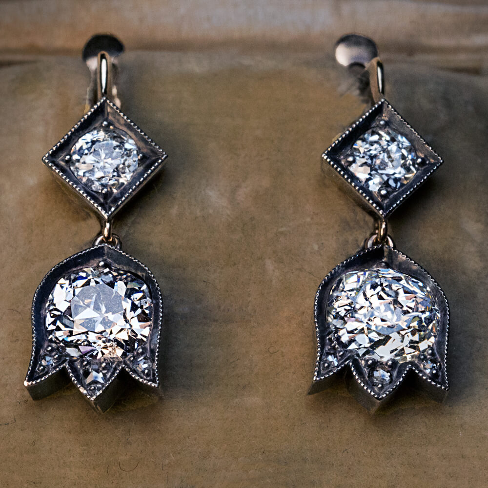 Antique Russian 2.95 Ct Old Mine Cut Diamond Earrings Ref: 724832 ...