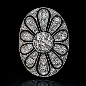 Antique diamond, platinum, gold openwork ring