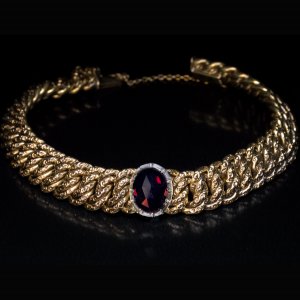 Antique Bohemian Garnet Textured Gold Bracelet