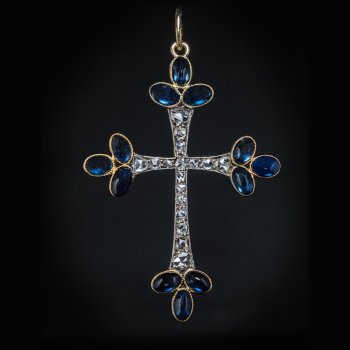 Antique sapphire and diamond cross pendant