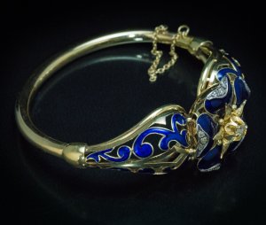 Antique bangle bracelet with blue enamel