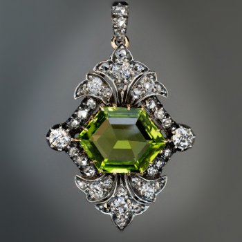 Antique 19th century peridot and diamond pendant necklace