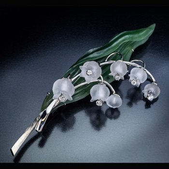 Rock Crystal Nephrite Diamond Lily of the Valley Brooch