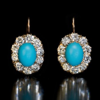 Antique turquoise and diamond cluster earrings