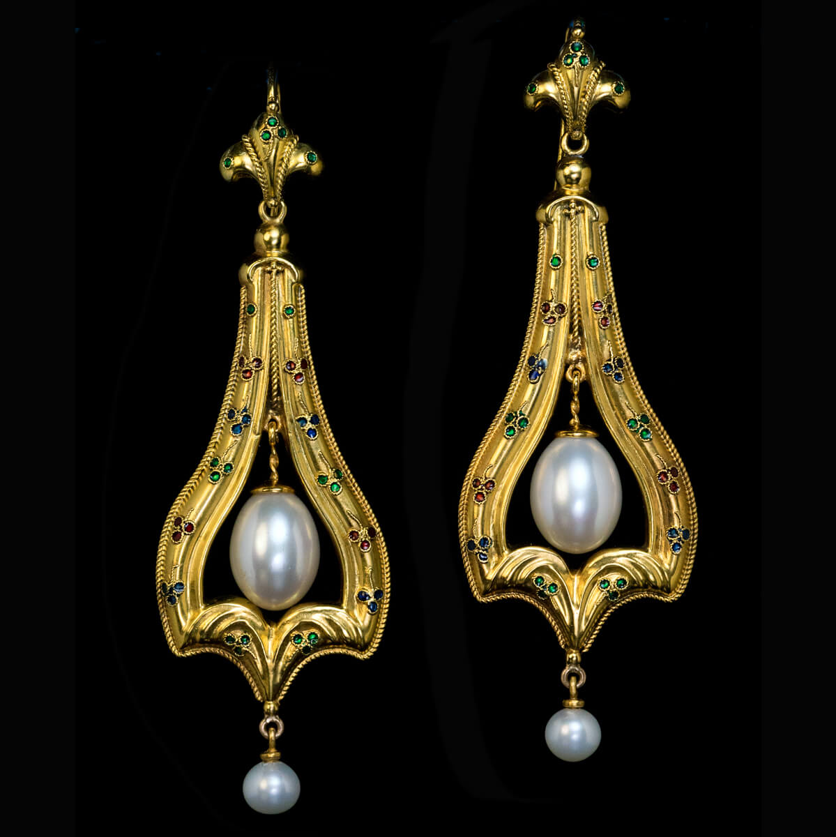 Renaissance Style Gold Enamel Pearl Earrings Ref: 785690 - Antique ...