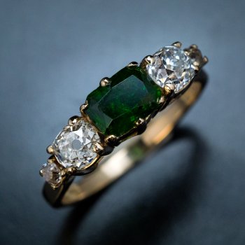 Old mine cut Russian demantoid and diamond ring