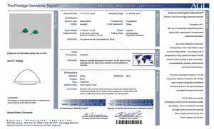 Colombian emerald AGL report