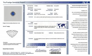 AGL Kashmir sapphire report