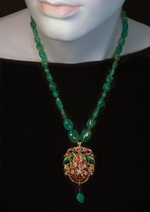 Mughal antique enamel emerald necklace