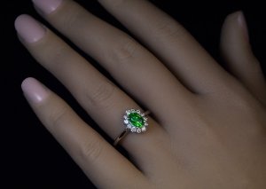 Russian demantoid engagement ring