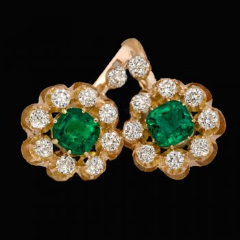 Colombian emerald and diamond antique earrings