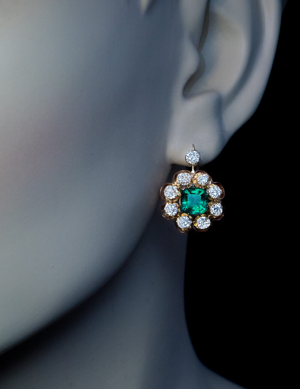 Antique Colombian Emerald Diamond Cluster Earrings Ref: 870442 ...