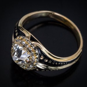 Antique enamel and diamond mens ring