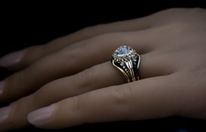 Antique black enamel, diamond and gold ring