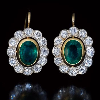 Vintage emerald and diamond cluster earrings