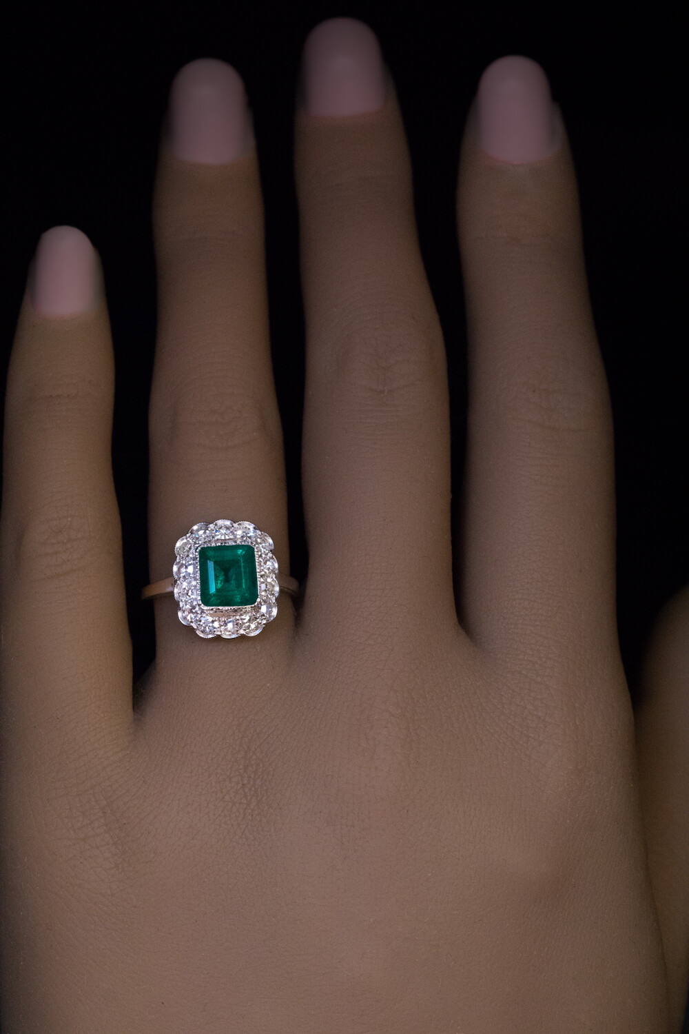 Vintage Emerald Diamond White Gold Engagement Ring Ref: 680524 ...