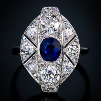 Art Deco 1920s sapphire and diamond engagement ring